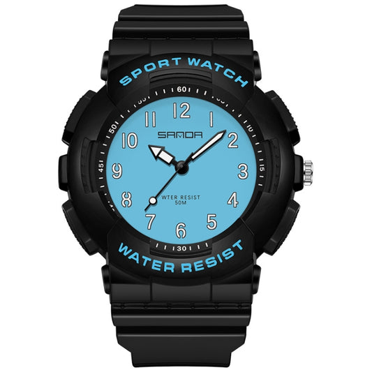 SANDA Small Fresh Digital All-match Waterproof Luminous Student Watch(Black Blue) - LED Digital Watches by SANDA | Online Shopping UK | buy2fix