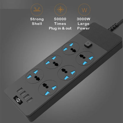 TB-T12 3000W 2m 4-USB Ports + 6-Jacks Multifunctional Flame-Retardant Socket With Switch(US Plug) - Extension Socket by buy2fix | Online Shopping UK | buy2fix