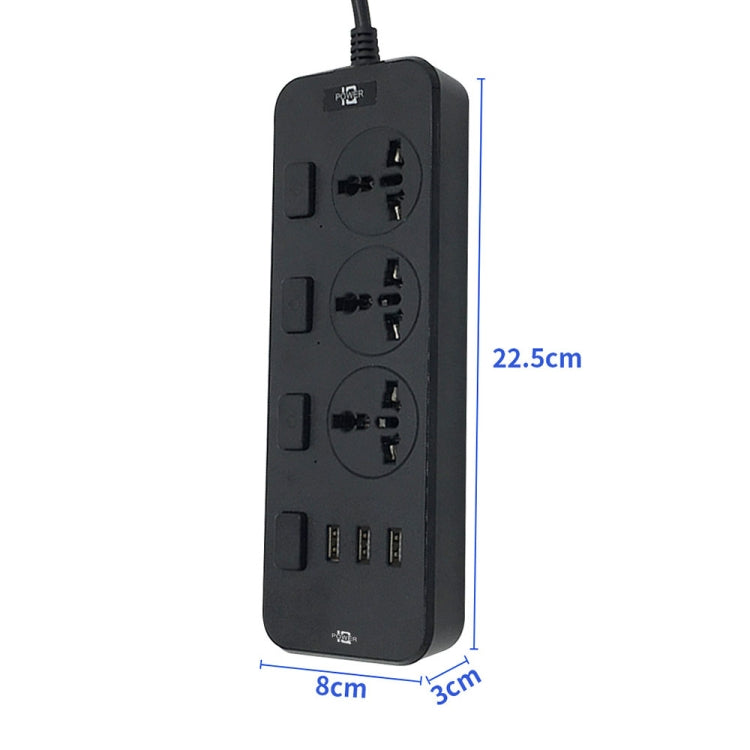 T14 2m 2500W 3 Plugs + 3-USB Ports Multifunctional Socket With Switch, Specification: EU Plug (Black) - Extension Socket by buy2fix | Online Shopping UK | buy2fix