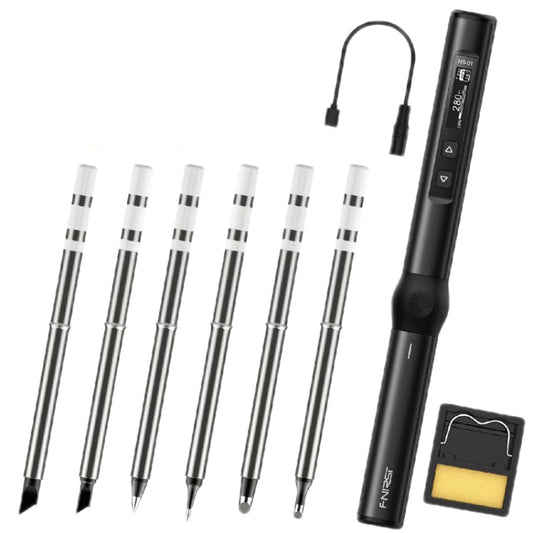 FNIRSI 9pcs/ Set Mini Soldering Station Digital Display Constant Temperature Smart Soldering Iron, Color: Black Standard 6 Heads - Electric Soldering Iron by FNIRSI | Online Shopping UK | buy2fix