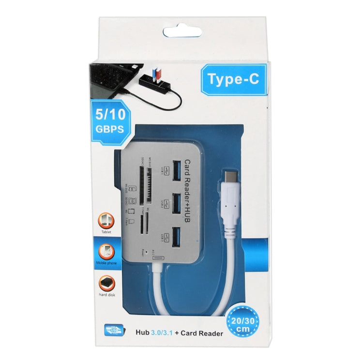 USB 3.1 Type-C COMBO 3 Ports HUB + MS DUO / SD(HC) / M2 / T-Flash Card Reader with LED Indication(Silver) - Computer & Networking by buy2fix | Online Shopping UK | buy2fix