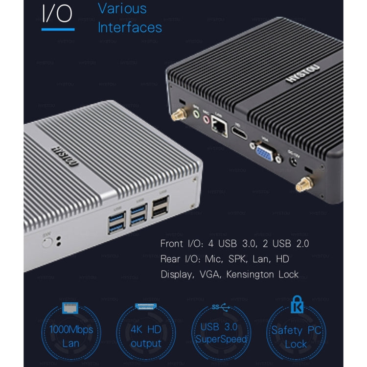 HYSTOU H2 Windows / Linux System Mini PC, Intel Core I5-7267U Dual Core Four Threads up to 3.50GHz, Support mSATA 3.0, 4GB RAM DDR3 + 256GB SSD (Black) - Computer & Networking by HYSTOU | Online Shopping UK | buy2fix