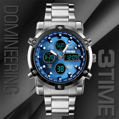 SKMEI 1389 Multifunctional Men Business Digital Watch 30m Waterproof Large Dial Wrist Watch with Stainless Steel Watchband (Silver) - Outdoor & Sports by SKMEI | Online Shopping UK | buy2fix