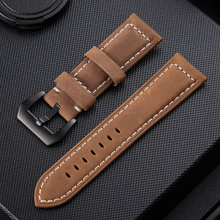 Crazy Horse Layer Frosted Black Buckle Watch Leather Watch Band, Size: 20mm(Light Brown) - 20mm Bands by buy2fix | Online Shopping UK | buy2fix