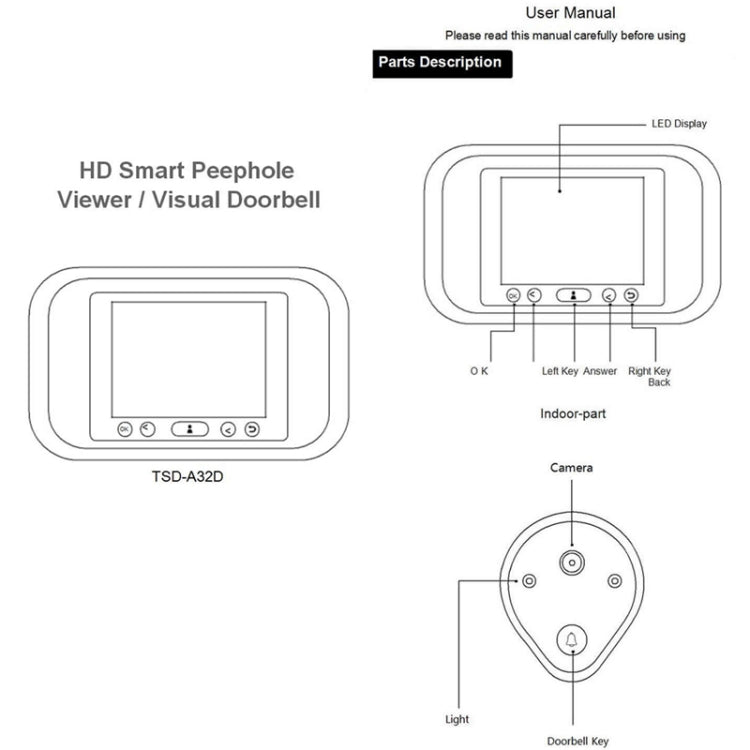 A32D 3.2 inch LED Display 720P HD Smart Peephole Viewer / Visual Doorbell, Support TF Card (32GB Max) - Security by buy2fix | Online Shopping UK | buy2fix