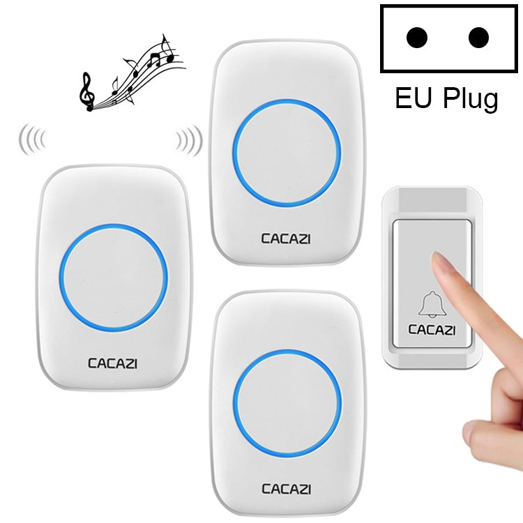 CACAZI A10G One Button Three Receivers Self-Powered Wireless Home Cordless Bell, EU Plug(White) - Wireless Doorbell by CACAZI | Online Shopping UK | buy2fix