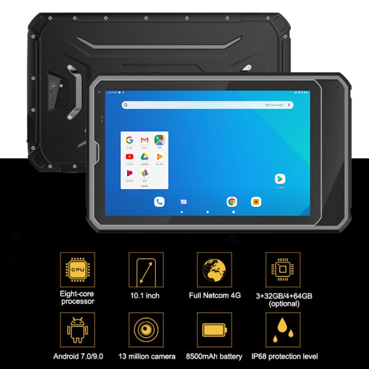 CENAVA Q10 4G Rugged Tablet, 10.1 inch, 4GB+64GB, IP68 Waterproof Shockproof Dustproof, Android 9.0, MT6762 Octa Core 1.5GHz-2.0GHz, Support OTG/GPS/NFC/WiFi/BT/TF Card(Black) - CENAVA by CENAVA | Online Shopping UK | buy2fix