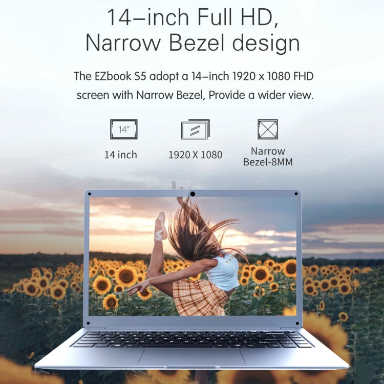 Jumper EZbook S5 Laptop, 14.0 inch, 8GB+128GB, Windows 10 Intel Celeron N4000 / N3350 / N4020 Random CPU Delivery, Support TF Card & Bluetooth & Dual WiFi & Mini HDMI, EU Plug - Jumper by jumper | Online Shopping UK | buy2fix